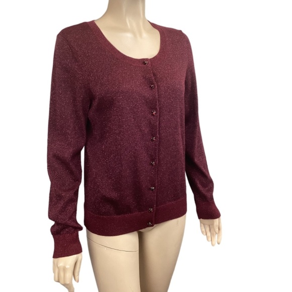 Talbots Sparkle‎ Metallic & Plum Cardigan Sweater Size Medium - Picture 3 of 8